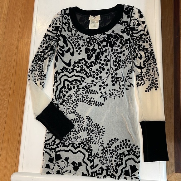 FUZZI black velour and white tunic or mini dress size small - Picture 3 of 6